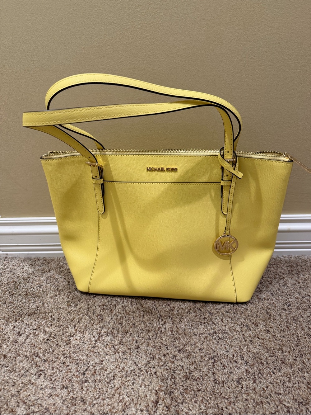 Michael Kors Yellow Saffiano Tote with Gold Accents